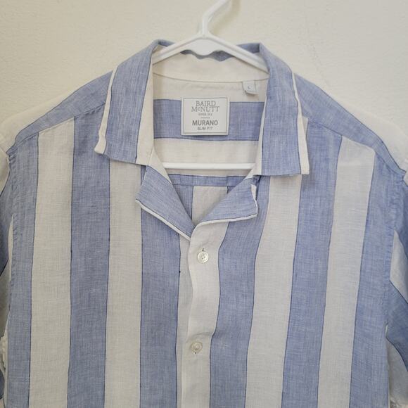 Baird McNutt Murano Slim Fit Nautical Stripe Blue Sz Large 100% Linen Button Up - Picture 3 of 10